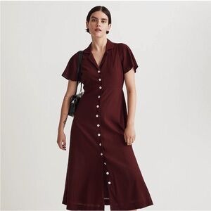 Madewell crinkle cotton button front midi dress cabernet size 8